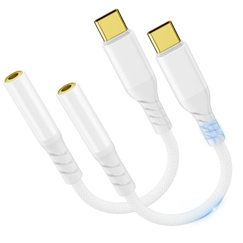 Adaptateur de Prise de Casque à 3,5mm, 2Pack Adaptateur USB C Jack avec DAC, écouteurs Numérique Type C vers Audio Compatible avec Galaxy S24 S23 S20 Huawei Google Pixel 9/8