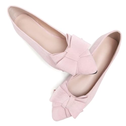Image of TN TANGNEST Women's Flats Comfortable Dressy Slip On | Pointed Toe Bow Ballet Shoes, Business Casual Office Flats, Suede Flat Shoes