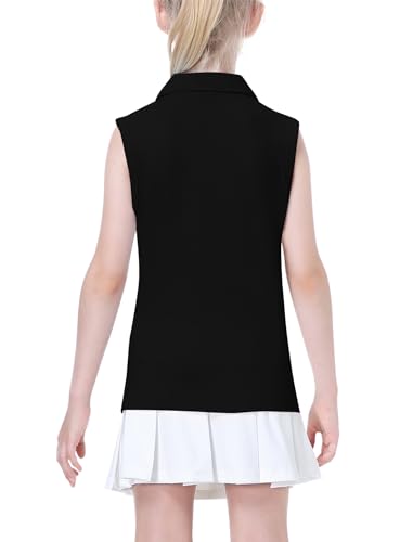 Image of EXARUS Girls Golf Polo Tennis Shirts Sleeveless Kids V-Neck Tank Tops | Equestrian UPF 50+ Quick Dry Clothes