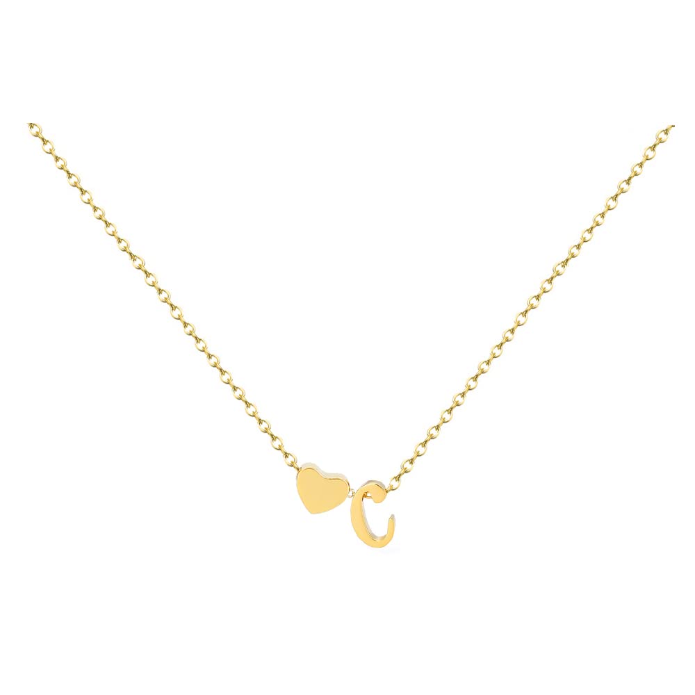 Heart Initial Necklace Gold Plated Dainty Tiny Lowercase Letter
