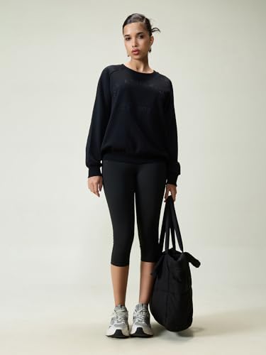 Image of CAVA Essential Sweatshirt for Women | Brushed Fleece, Round Neck, Full Sleeves, Ribbed Cuffs, Embroidery Detail | Cozy Loungewear & Travelwear