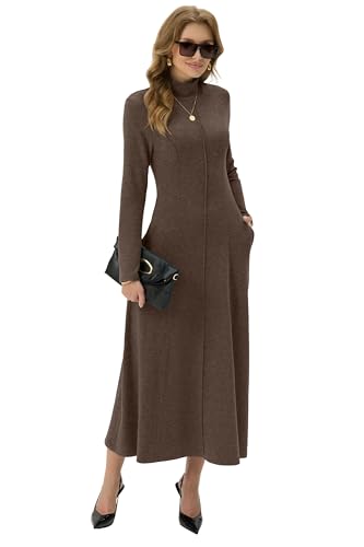 GRECERELLE Women's 2025 Fall Winter Casual Mock Neck Long Sleeve Flared Maxi Sweater Dress with Pockets (XS - 3XL)