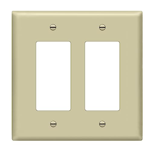 Image of ENERLITES 2-Gang Ivory Mid-Size Decorator Switch Outlet Wall Plate Cover | 1 Pack, Size 4.88 inch x 4.92 inch, Fits light switch /outlet /receptacle, Gloss Finish, Unbreakable Polycarbonate, UL Listed