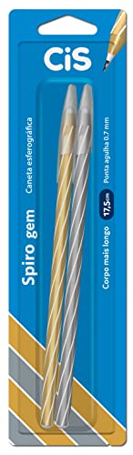 Caneta Esferográfica SPIRO GEM, CIS, Blister com 2 (1 Ouro e 1 Prata) (Tinta Azul)