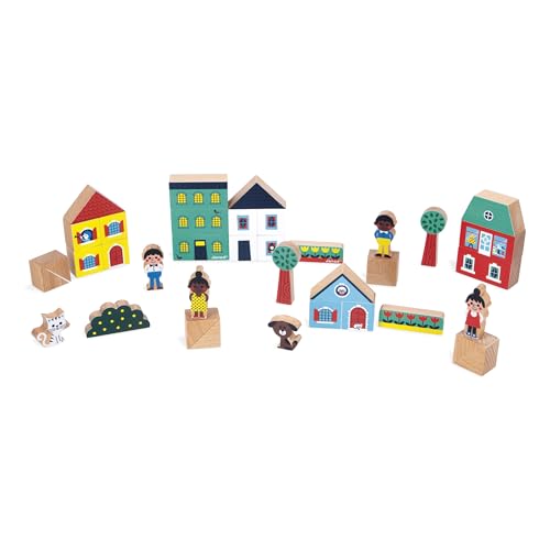 Bloques de madera para niños pequeños: juego Janod de ciudad para crear historias