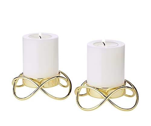 EDZARD Juego de 2 candeleros Bastia S, Acero Inoxidable Pulido a Espejo, Color Oro, diámetro 10 cm, Altura 3 cm, para Velas de Pilar diámetro 6 cm, Ideal para la portacandelitas Cornelius de EDZARD