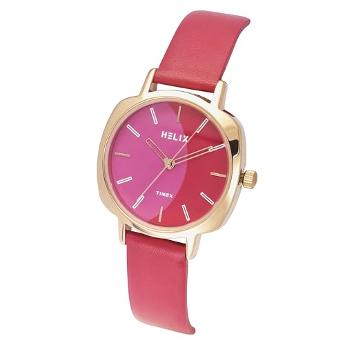 Image of Helix By Timex Red /Pink Square Analog Watches for Women | Quartz Movement Leather Strap Ladies Watches | Upto 30 m Water Resistance with Buckle Closure | Gift for Women TW057HL01