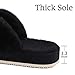 Comwarm Women's Cross Band Fuzzy Slippers Fluffy Open Toe House Slippers Cozy Plush Bedroom Shoes Indoor Outdoor, Black Size 7-7.5