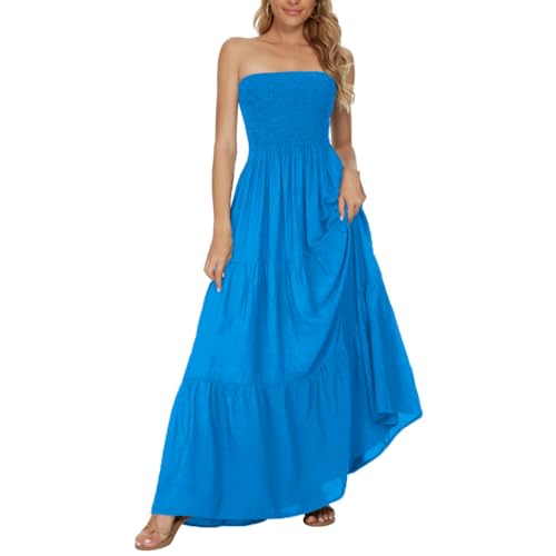 Image of Women's Summer Strapless Tube Top Maxi Dresses Off Shoulder Boho Beach Long Dress