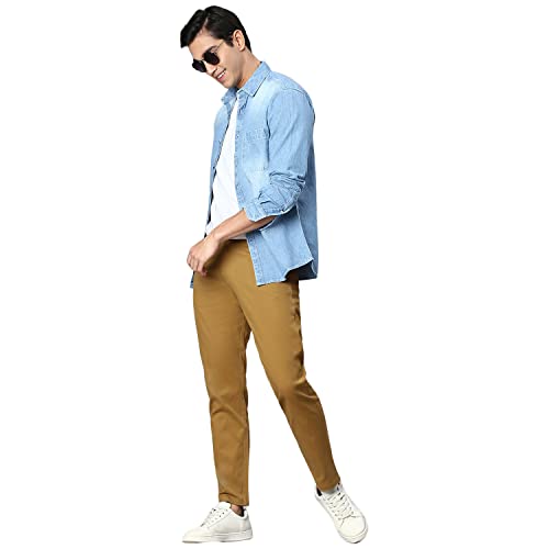 Image of Hubberholme Men's Tapered Fit Cotton Trousers, Ankle Length Button Closure Chinos