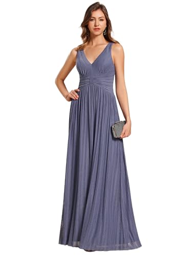 Image of Ever-Pretty Women's Glitter Sleeveless V Neck Pleated Waist A-Line Evening Gowns Dusty Navy US8