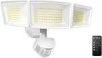 TECKNET 7500LM Motion Sensor Light Outdoor, télécommande 4 Modes, 3-Head 150 LED, 300° Lumière extérieure grand angle, IP66 Lampe de déluge à l'extérieur imperméable, sans fil pour garage/patio/bar