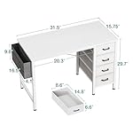 Casaottima 32-Inch Small Computer Desk with 4 Fabric Drawers, Storage, Side Hook and Cloth Bag, Kids Desk Study/Work Table for Bedroom and Small Space, White - Image 3