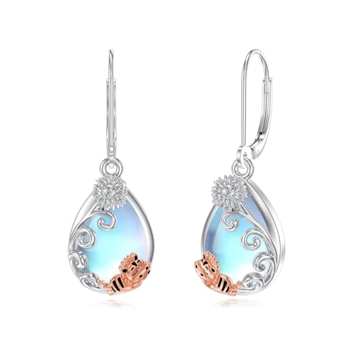 Boucles d'oreilles hippopotame argent 925 femme pierre de lune