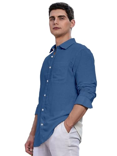 Image of Classic Black Linen Cotton Button-Down Shirt, Full Sleeves, Slim Fit, Casual Wear
