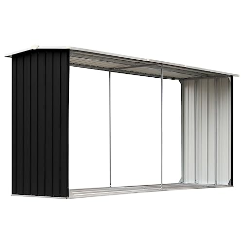 vidaXL Casetilla Leña Acero Galvanizado Soporte Madera Almacenaje Terraza Patio Estructuras Organizadores Duradera Resistente Antracita 30x92x153cm