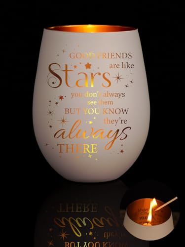 Best Friend Secret Santa Gifts for Women, Christmas Glass Tea Light for Friends Female, Friendship Xmas Gifts for Stocking Filler and Advent Calendar, Candle Holders with Engravings Birthday Presents