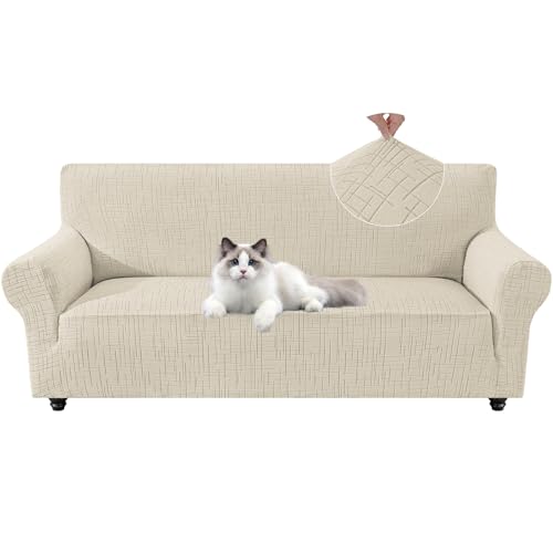 YSTELLAA Funda Sofa 3 Plazas con Reposabrazos, Fundas Sofa Elasticas Universal, Funda Sofá Antideslizante Antimanchas Lavable, Fundas Sofas Anti Gatos Perros, para Sala, Beige