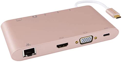 CableCreation - Adaptador USB 3.1 Tipo C/Thunderbolt 3 multipuerto 4K UHD, USB-C a USB 3.0/HDMI/VGA/Ethernet/estéreo/Tarjeta SD/Tarjeta Micro SD y Adaptador de Cargador USB-C Hembra, Dorado Dorado