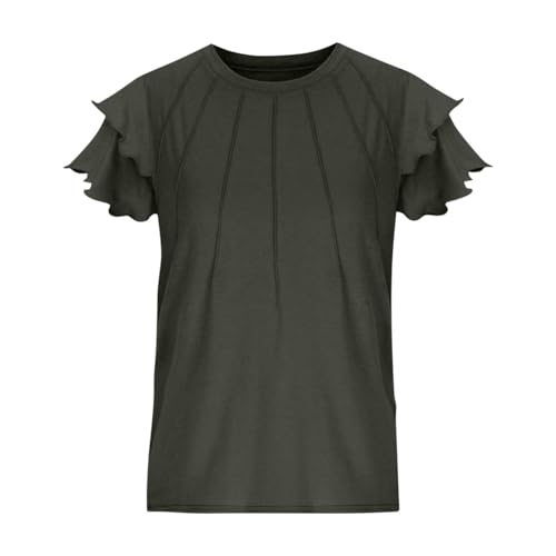 Girls Ruffle Pleated Short Sleeve Shirts Kids Solid Color Casual Crewneck Loose T-Shirts Fashion Trendy Tops Tees4