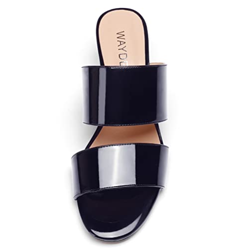 WAYDERNS Women's Slip On Open Toe Patent Chunky Low Heel Slides Two Piece Sandals 2 Inch3