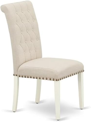 Miniatura 4 de East West Furniture BRP2T02 - Juego de 2 sillas de comedor Bremond Parsons tapizadas de tela de lino beige claro, con botones copetudos, color