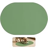 Napfunterlage Silikon rutschfest & Wasserdicht - Futtermatte Hund Katze 43x30cm Oval, Hundenapf Unterlage Abwischbar, Hitzebeständige Matte für Futter & Wasser, Bodenschutz Dunkelgrün