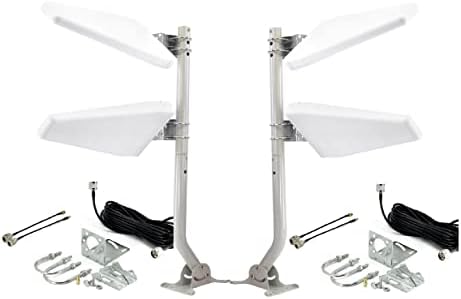 4G LTE / 5G NR Quad MU- MIMO Wideband Directional YAGI Antenna 600-6000 MHz, 10dBi LTE Fixed Mount Complete Kit with 4X 30 Foot RG58 Cables, SMA Male to Female, TS9 Connectors and 2X 16-48" Mounts