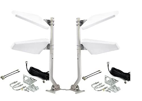 4G Lte / 5G Nr Quad Mu- Mimo Wideband Directional Yagi Antenna 600-6000 Mhz, 10Dbi Lte Fixed Mount Complete Kit With 4X 30 Foot Rg58 Cables, Sma Male To Female, Ts9 Connectors And 2X 16-48" Mounts #TOP21