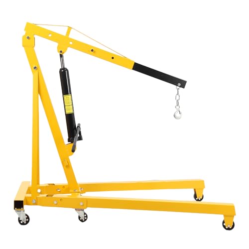 Image of 2 Ton Hydraulic Engine Hoist, Heavy Duty Shop Crane with 6 Swivel Casters & Adjustable Cherry Picker Boom, Hydraulic Pump Hoist for Garage Workshop Truck SUV Engines, Yellow