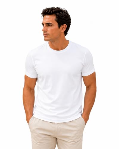 Image of Men's Essential 100% Cotton Crew Neck T-Shirt - Plain, Short Sleeve, Regular Fit, Premium, Super Soft, Classic Everyday Wear