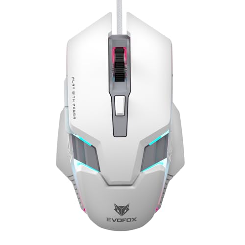 EvoFox Starter Series Spectre USB Wired Gaming Mouse with Upto 3600 DPI Gaming Sensor | 6 Buttons Design | Upto 7 Million Clicks | 7 Colours Rainbow Lighting with Breathing Effect | 1.5m Braided Cable (White)
