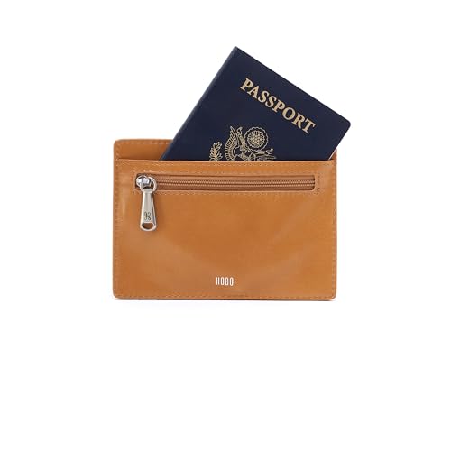 Image of HOBO Euro Slide Leather Wallet with Passport Holder for Travel, Card and Cash Organizer, and Zipper Pocket, Natural