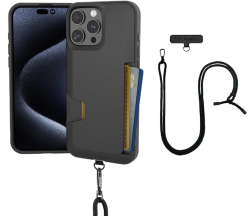 Image of Smartish iPhone 16 Pro Max Wallet Case with Crossbody Lanyard Strap - Wallet Slayer Vol. 1 - [Slim + Protective] Credit Card Holder with Universal Detachable Shoulder Neck Strap - Black Tie Affair