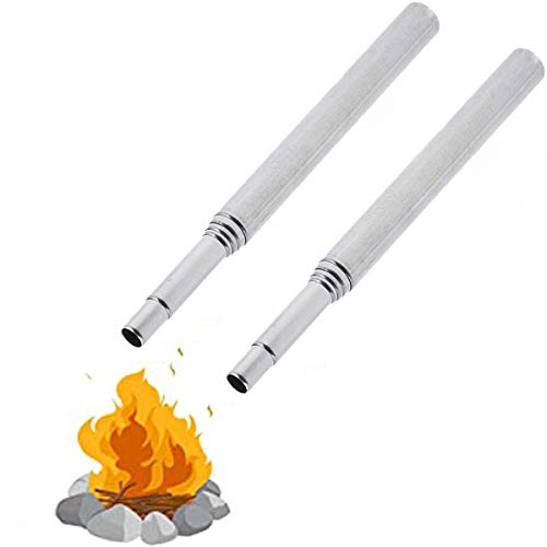 CZ-XING Blow Fire Tube Pocket Balg Staal,Brandblazer Opvouwbare RVS Telescopische Pocket Balg Buis Pijp Outdoor Survival Bouwt Kampvuur Picknick Air Gemakkelijk brand Ontsteking Tool (2 St)