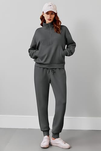 Image of PINSPARK 2 Piece Sets for Women Long Sleeve Half Zip Tracksuit Jogger Sets | 2026 Fall Travel Outfits Lounge Set, Lightweight Soft Air Layer Fabric, Kangaroo Pocket Sweatshirt, Drawstring Joggers Pants