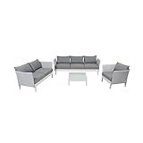 greemotion Lounge-Set Memphis, 4-teiliges Aluminium-Loungeset für indoor und outdoor, Loungemöbel-Garnitur mit Liegefunktion, grau / weiß
