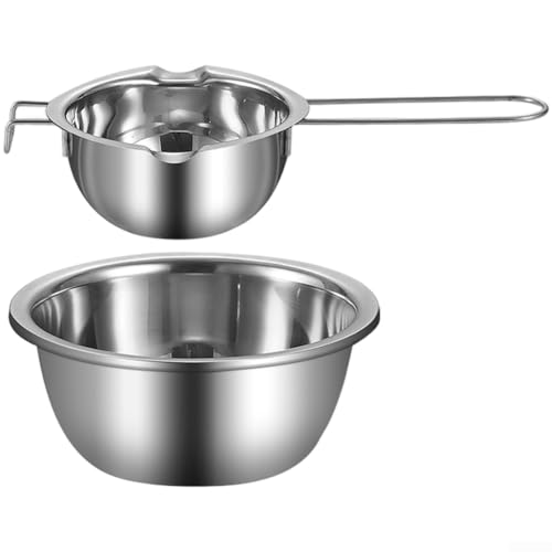 Shophubio Tazón para derretir chocolate de acero inoxidable 304 de grado alimenticio con boquillas dobles y mango ergonómico para colgar chocolate, mantequilla y dulces (C)