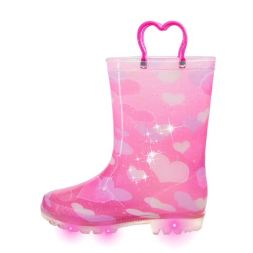 FUNCOO PLUS Botas de chuva infantis iluminadas para meninos e meninas | Alças de puxar para facilitar o uso, estampa estampada fofa atrai crianças, impermeável e seca, fácil de limpar