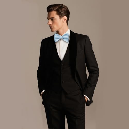 Image of DiBanGu Solid Color Bow Ties for Men Formal Satin Self Tied Bowtie with Lapel Pin Pocket Square Cufflinks for Wedding Party