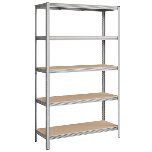 SONGMICS Étagère de Rangement à 5 Niveaux, 60 x 120 x 200 cm, Capacité 750 kg, Planches Réglables, Style Industriel, pour Cuisine, Salon, Argent GLR060E01