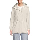 Lands' End Womens Packable Waterproof Raincoat Ivory Latte Petite Large