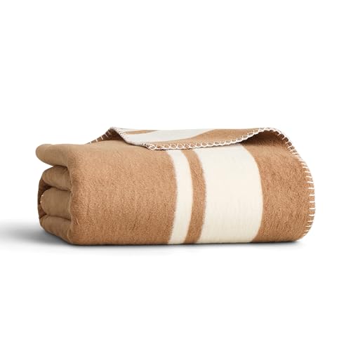 Image of Highrise Soft Cotton Throw Blanket, 50 x 70 in - Camel | Soft Fluffy Blanket for Bed, Couch and Living Room, Home Decor Essentials, Made in Portugal, Cozy Boho Home Decor