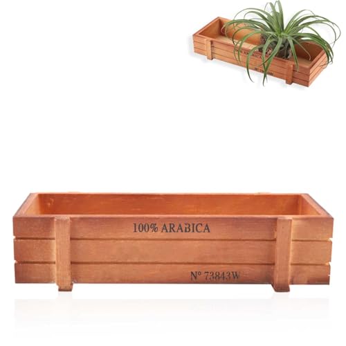 HERCHR Arriate Rectangular Madera, Jardinera de Cultivo Rectangular 22.7 * 10 * 4.8cm, Macetas Decorativas de Madera Rústica, Arriate de Jardín Rectangular para Exterior Interior casa jardín