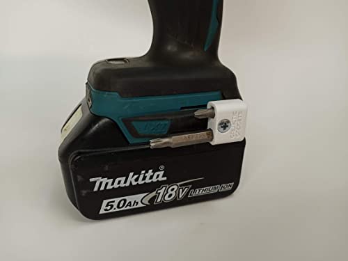 Magnetic Bit Holder for Makita 18V Drill & Impact Driver, Side Mounted, Strong Magnets, Low Profile Design - Galactic Gadgets (White)