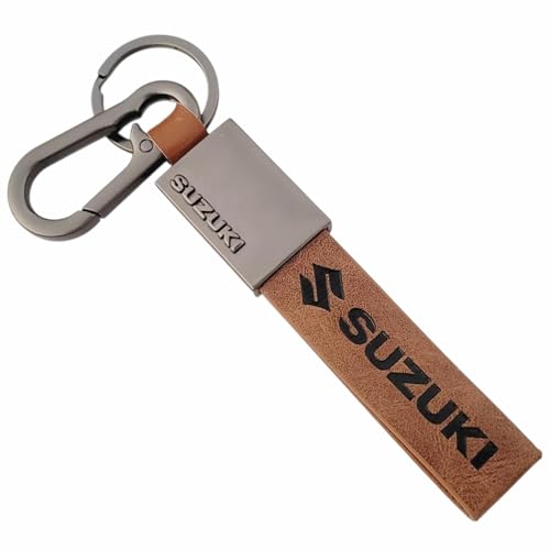 Image of Premium Leather Keychain Metal Hook Compatible with Durable Faux Leather Brown Strap with Heavy-Duty Alloy Clip Stylish Bike & Car Key Holder