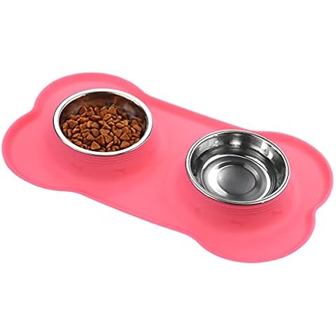 Nepfaivy Dog Bowls, Cat Food and Water Bowls, 2 Stainless Steel Pet Feeder Bowl Set with No Spill Non-Skid Silicone Mat, Dog Dishes for Feeding Small Medium Dogs, Indoor Cats, Puppies (S-6oz, Pink) Cover