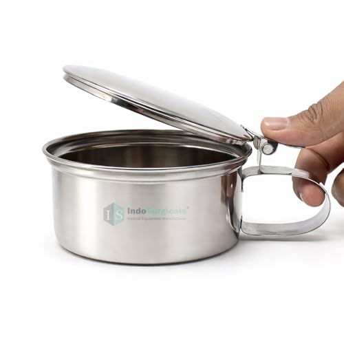 Image of IS IndoSurgicals Stainless Steel Sputum Mug with Cover, Heavy, 0.35 Liter (Pack of 3pcs)