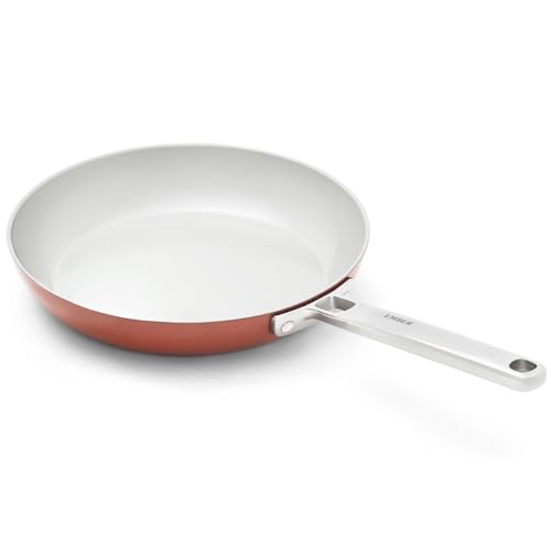 Image of Ember Cookware Arcilla Ceramic Frying Pan 24cm | Non Stick Induction Cookware | Non Toxic Pan | ISI Certified | Ceramic Fry Pan for Cooking | Steel Handle | 5-Year Warranty | Terracotta