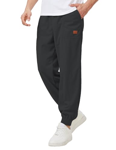 Men's Corduroy Casual Pants Lightweight Drawstring Elastic Waist Baggy Tapered Joggers Pants with Pockets